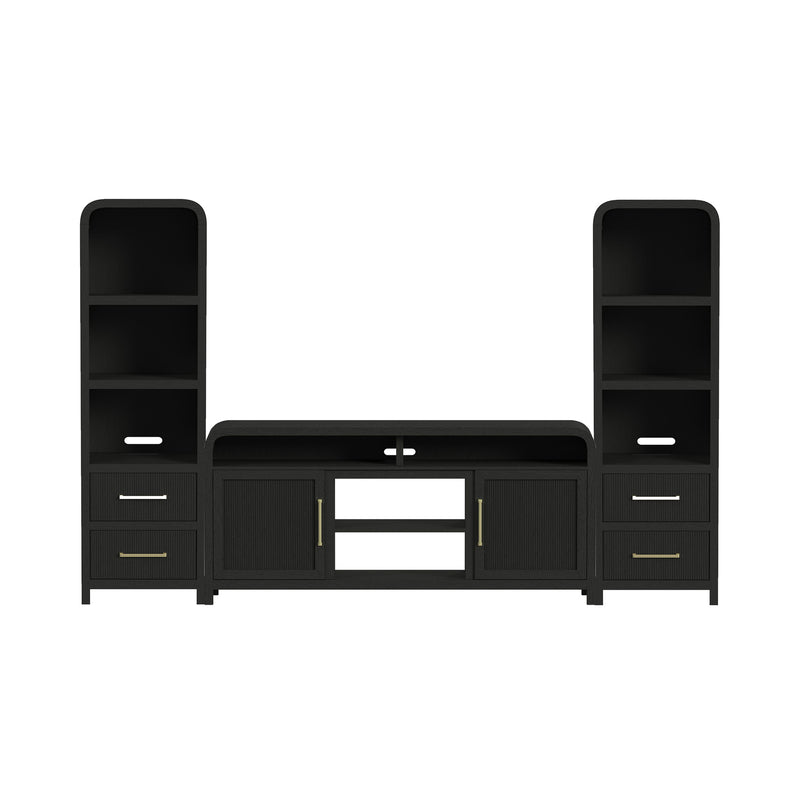 Ridgemont 3PC Entertainment Unit with 70" TV Console in Black with Grain