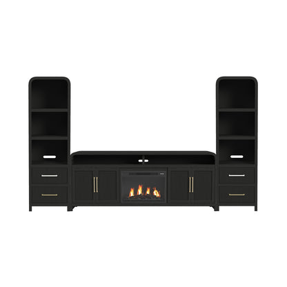 Ridgemont 4PC Entertainment Unit with 82" TV Console in Black with Grain