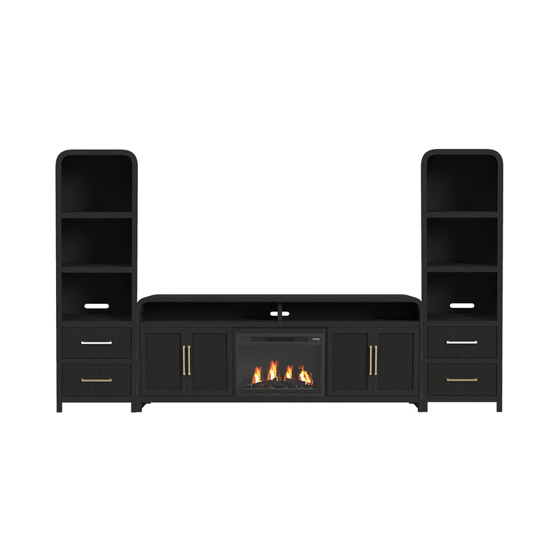 Ridgemont 4PC Entertainment Unit with 82" TV Console in Black with Grain