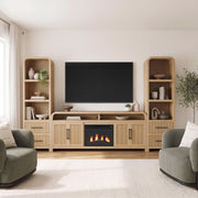 Ridgemont KIT - 82" TV Console in Natural w/23" Fireplace Insert (Ships in 2 Boxes)