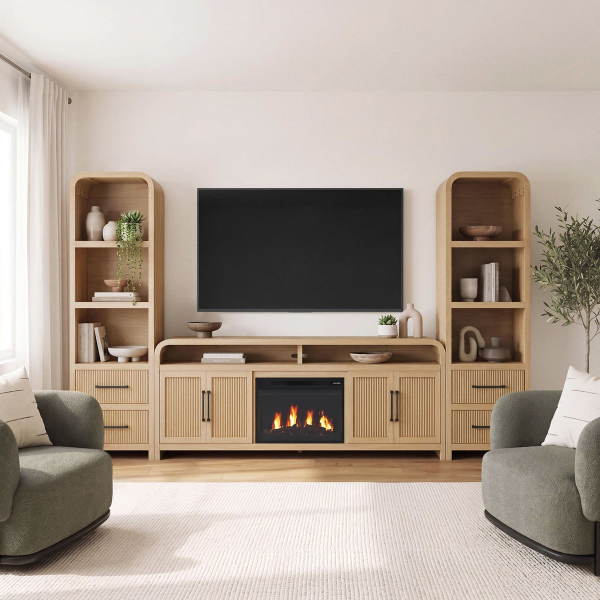 Ridgemont KIT - 82" TV Console in Natural w/23" Fireplace Insert (Ships in 2 Boxes)