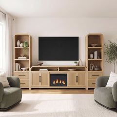 Ridgemont KIT - 82" TV Console in Natural w/23" Fireplace Insert (Ships in 2 Boxes)