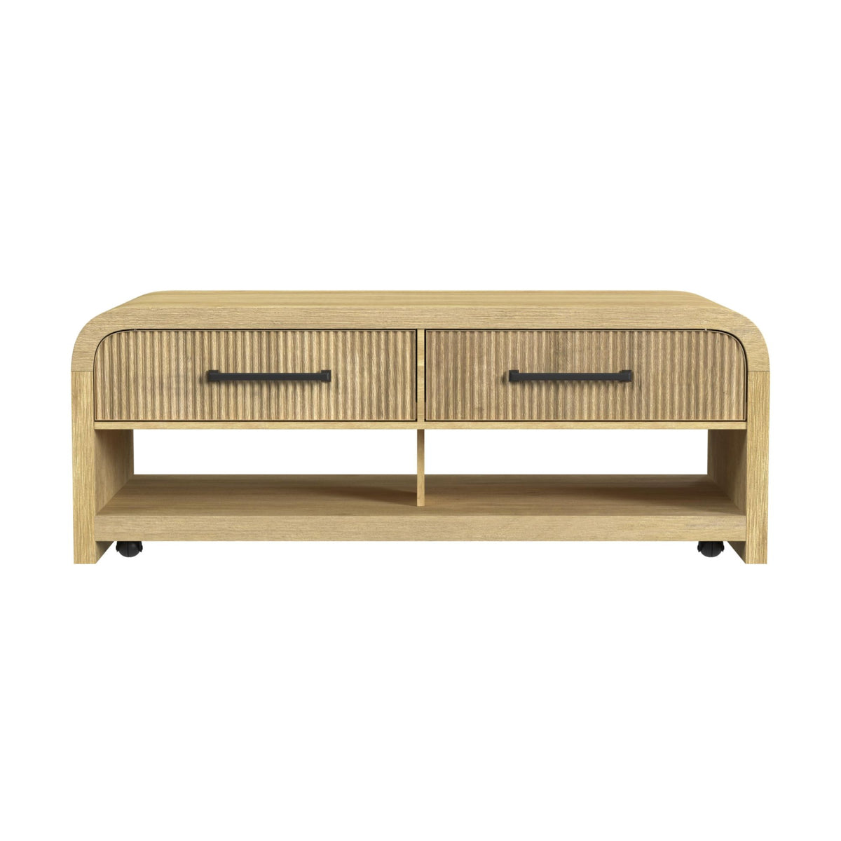Ridgemont Coffee Table With Casters/Push Through Drawer In Natural