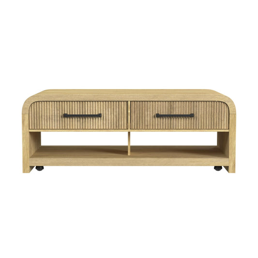 Ridgemont Coffee Table with Casters/Push Through Drawer in Natural