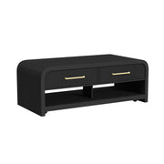 Ridgemont Coffee Table with Casters/Push Through Drawer in Black with Grain