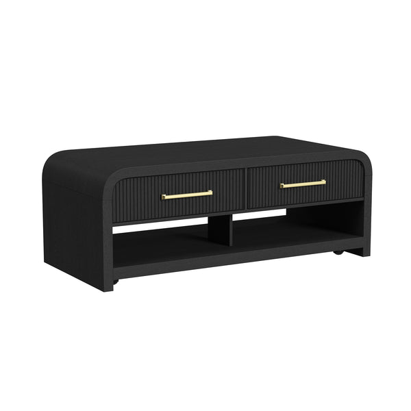 Ridgemont 2Pc Occasional Table Set In Black With Grain-Coffee Table & End Table