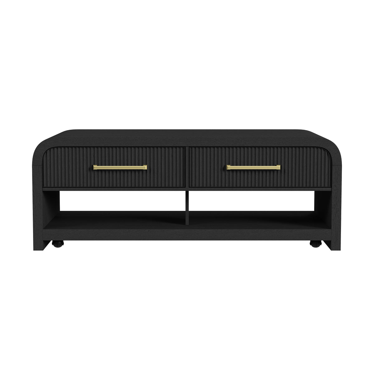 Ridgemont Coffee Table With Casters/Push Through Drawer In Black With Grain
