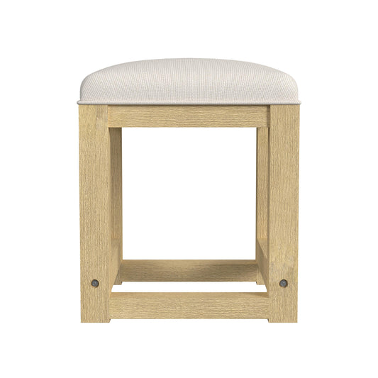 Ridgemont Dressing Stool with White Fabric Cushion in Natural