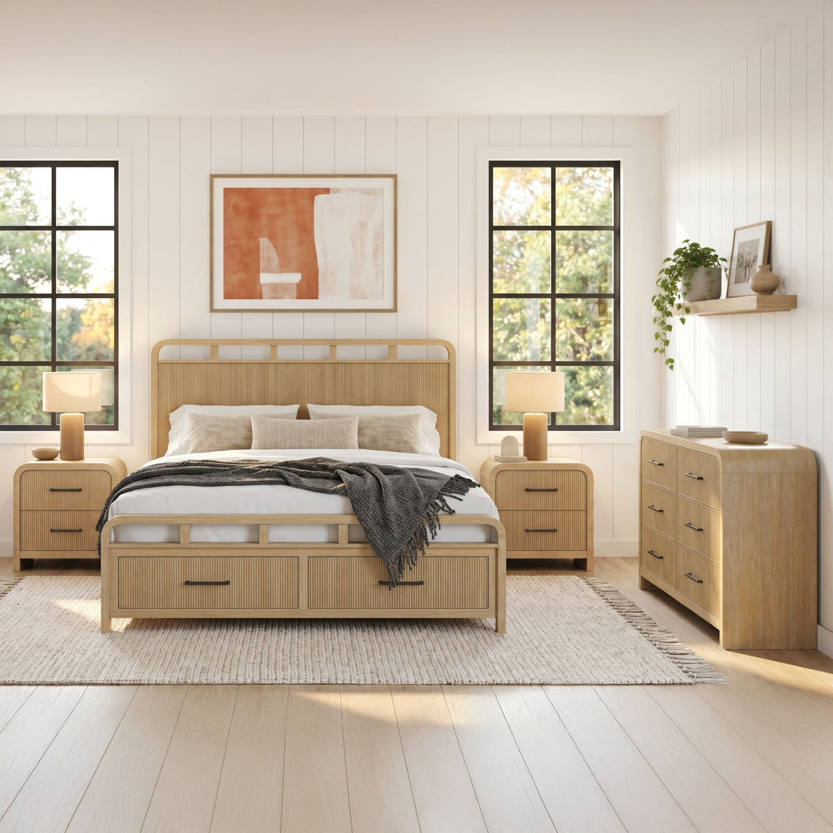 Ridgemont King Storage 4PC Bedroom Set with 2 Nightstands & Dresser in Natural