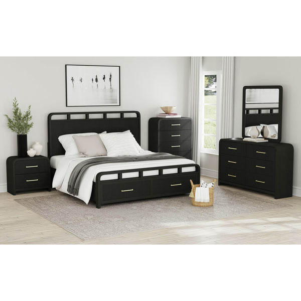 Ridgemont King Storage 5PC Bedroom Set in Black with Grain