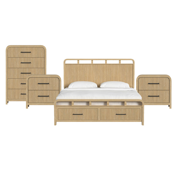 Ridgemont King Storage 4PC Bedroom Set with 2 Nightstands & Chest in Natural