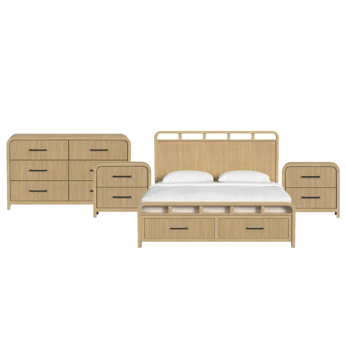 Ridgemont King Storage 4PC Bedroom Set with 2 Nightstands & Dresser in Natural