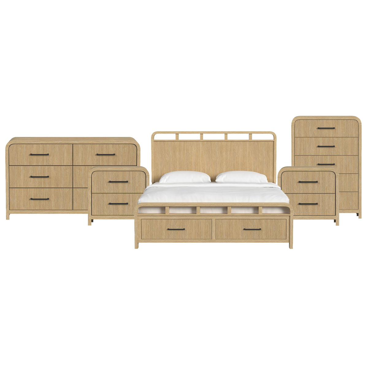 Ridgemont King Storage 5PC Bedroom Set with 2 Nightstands, Dresser & Chest in Natural