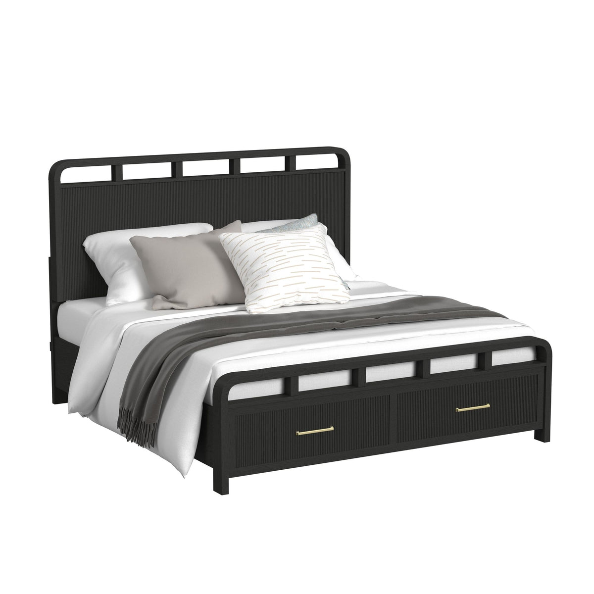 Ridgemont King Storage 5Pc Bedroom Set In Black With Grain