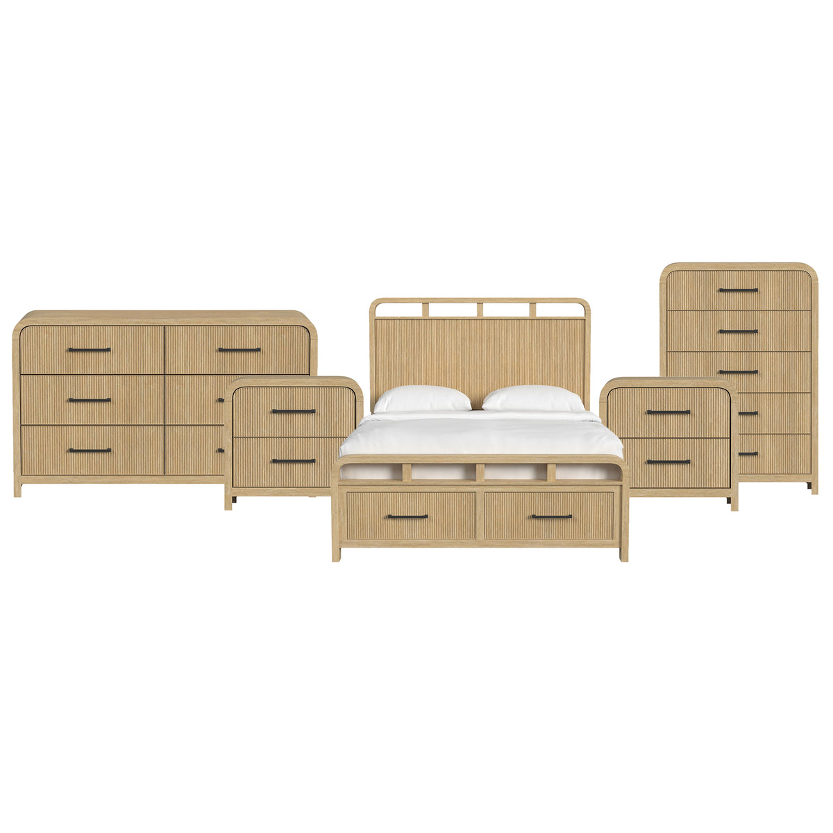Ridgemont Queen Storage 5PC Bedroom Set with 2 Nightstands, Dresser & Chest in Natural