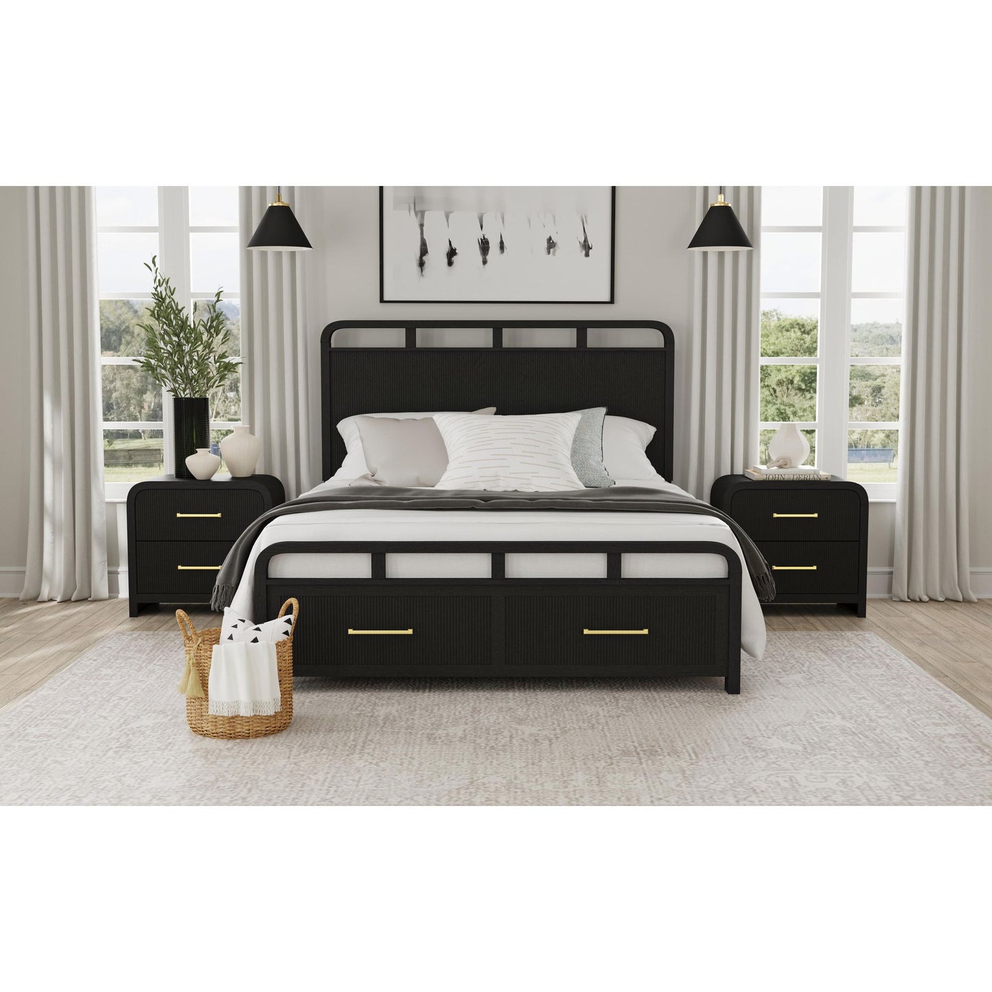 Ridgemont Queen Storage Bed in Black with Grain