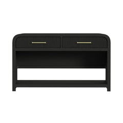 Ridgemont Sofa Table with Bottom Shelf in Black with Grain