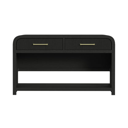 Ridgemont Sofa Table with Bottom Shelf in Black with Grain
