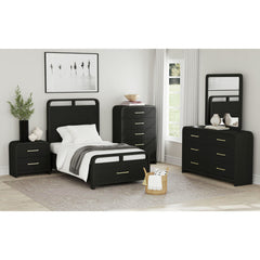 Ridgemont Twin Storage 5PC Bedroom Set in Black with Grain