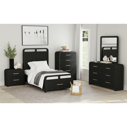 Ridgemont Twin Storage 5PC Bedroom Set in Black with Grain