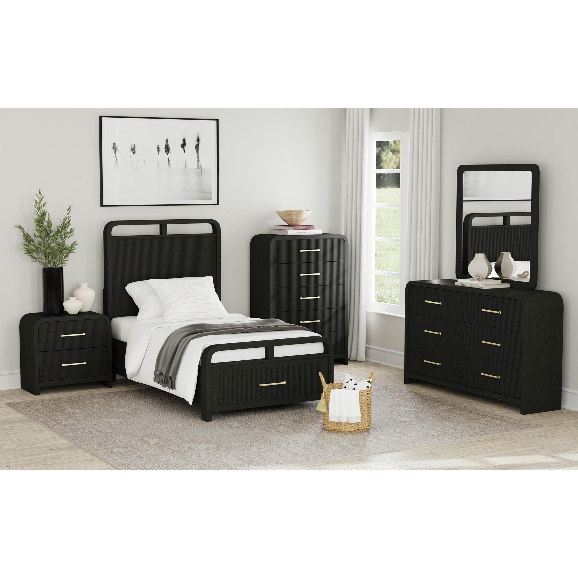 Ridgemont Twin Storage Bed in Black with Grain