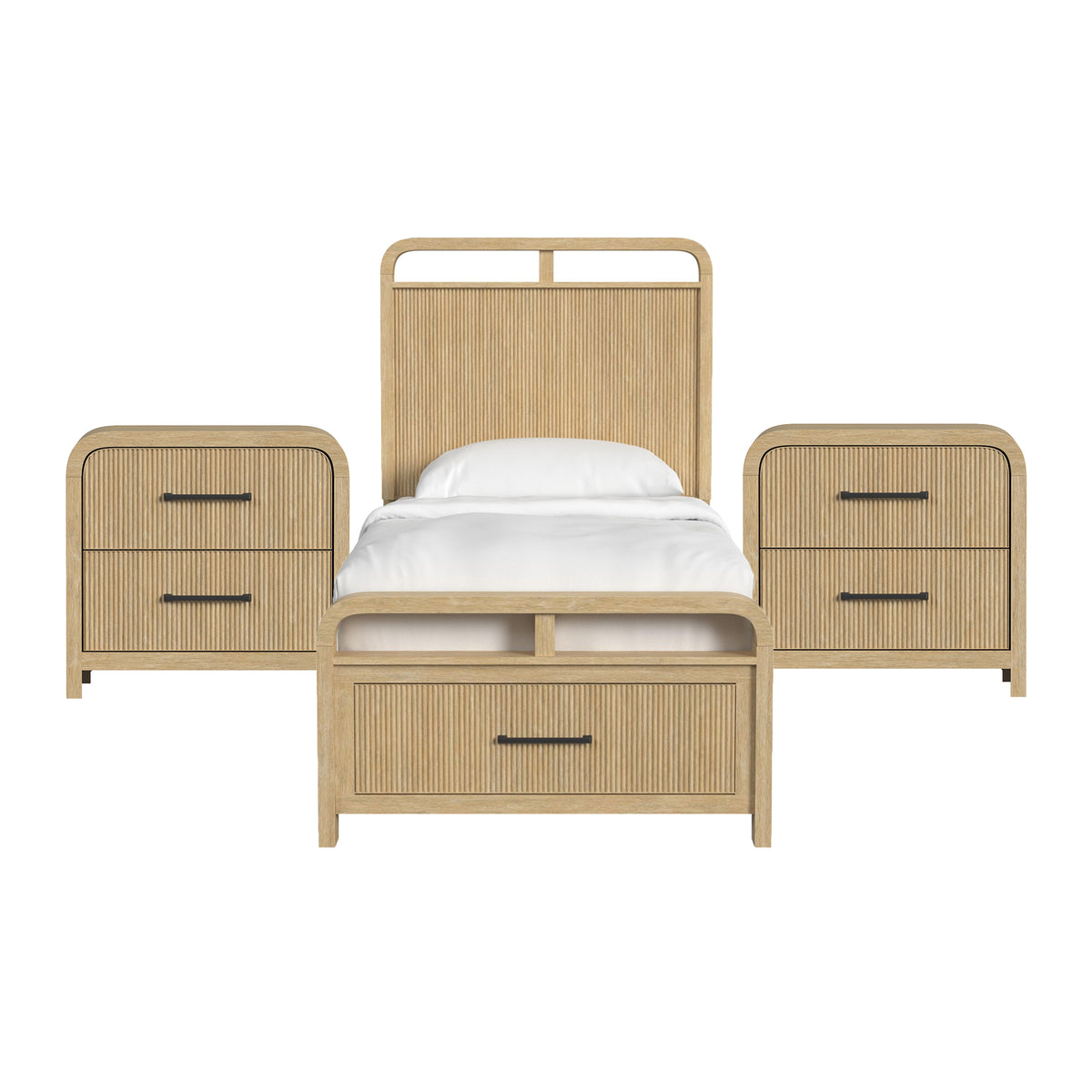 Ridgemont Twin Storage 3PC Bedroom Set with 2 Nightstands in Natural