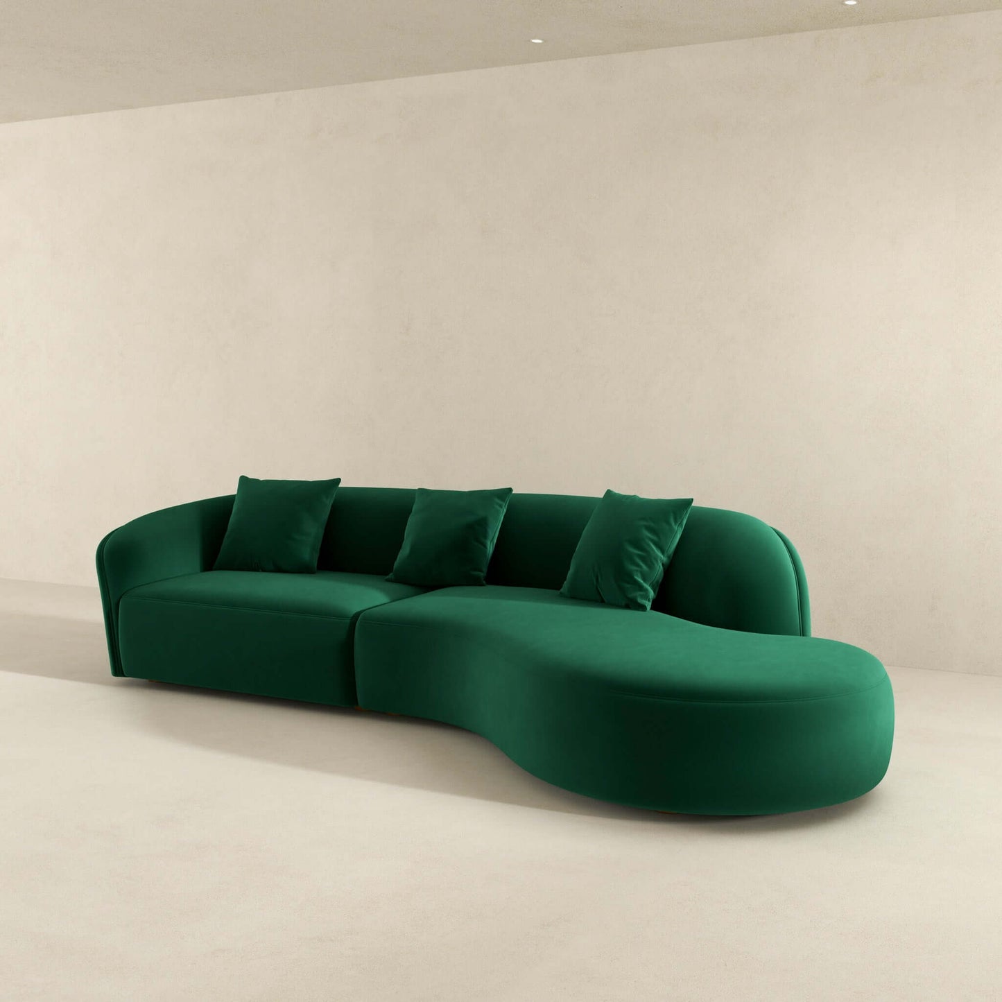 Elijah Dark Green Japandi Style Curvy Sectional Sofa 126"