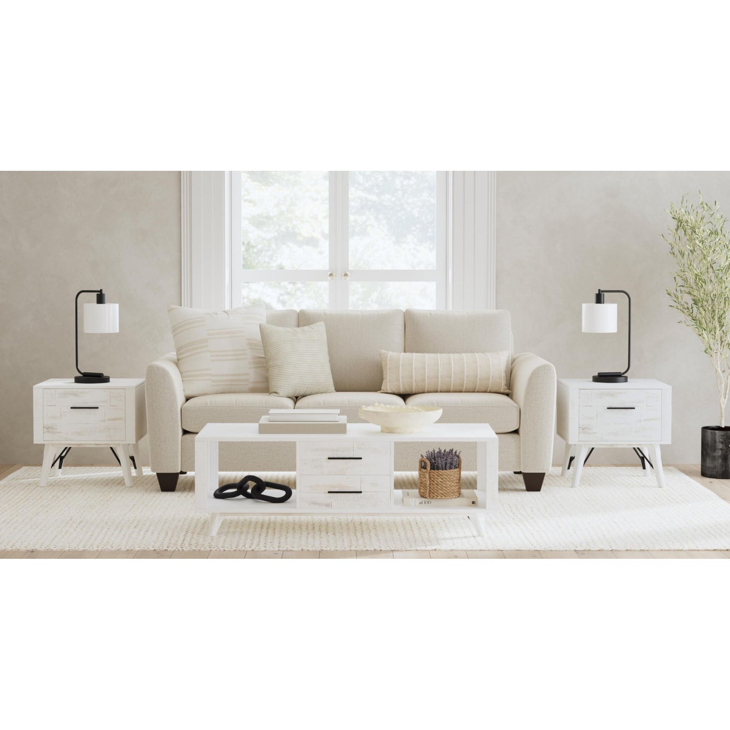 Rogen Rustic End Table in Rustic White