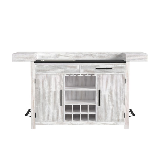 Rogen Rustic Bar Table with Ice Tray, USB and Power in Rustic White