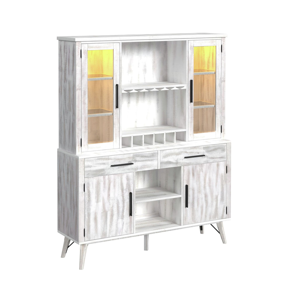 Rogen Rustic Buffet & Hutch With Led In Rustic White