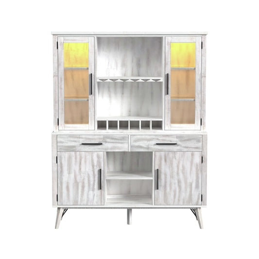 Rogen Rustic Buffet & Hutch with LED in Rustic White
