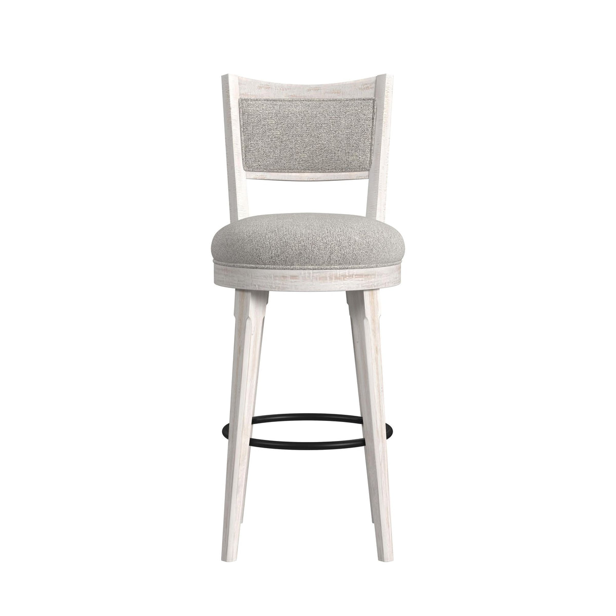 Rogen Rustic Swivel Bar Stool With Grey Fabric In Rustic White (2 Per Carton)