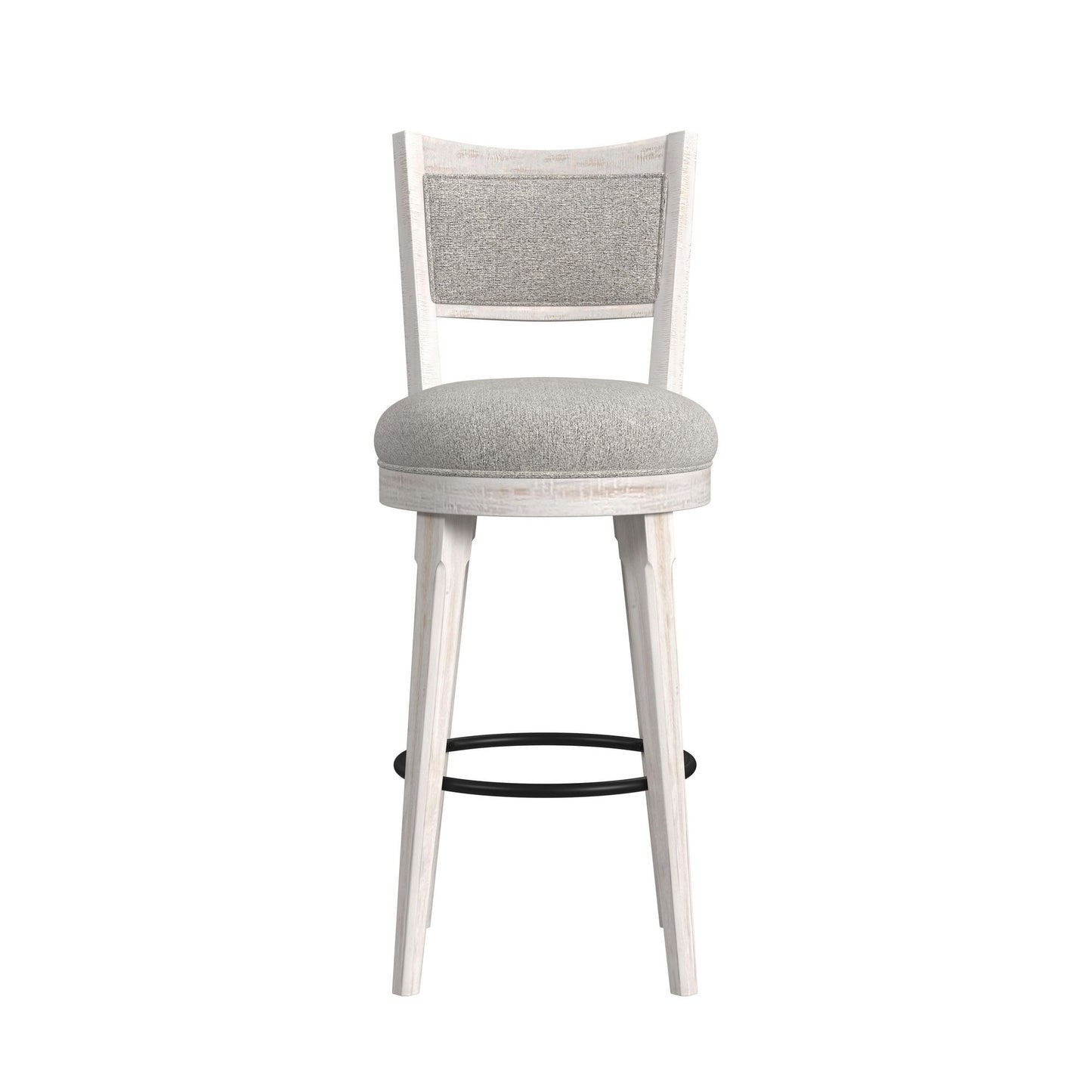 Rogen Rustic Swivel Bar Stool with Grey Fabric in Rustic White (2 Per Carton)