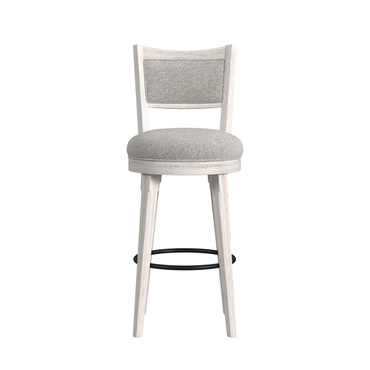 Rogen Rustic Swivel Bar Stool with Grey Fabric in Rustic White (2 Per Carton)