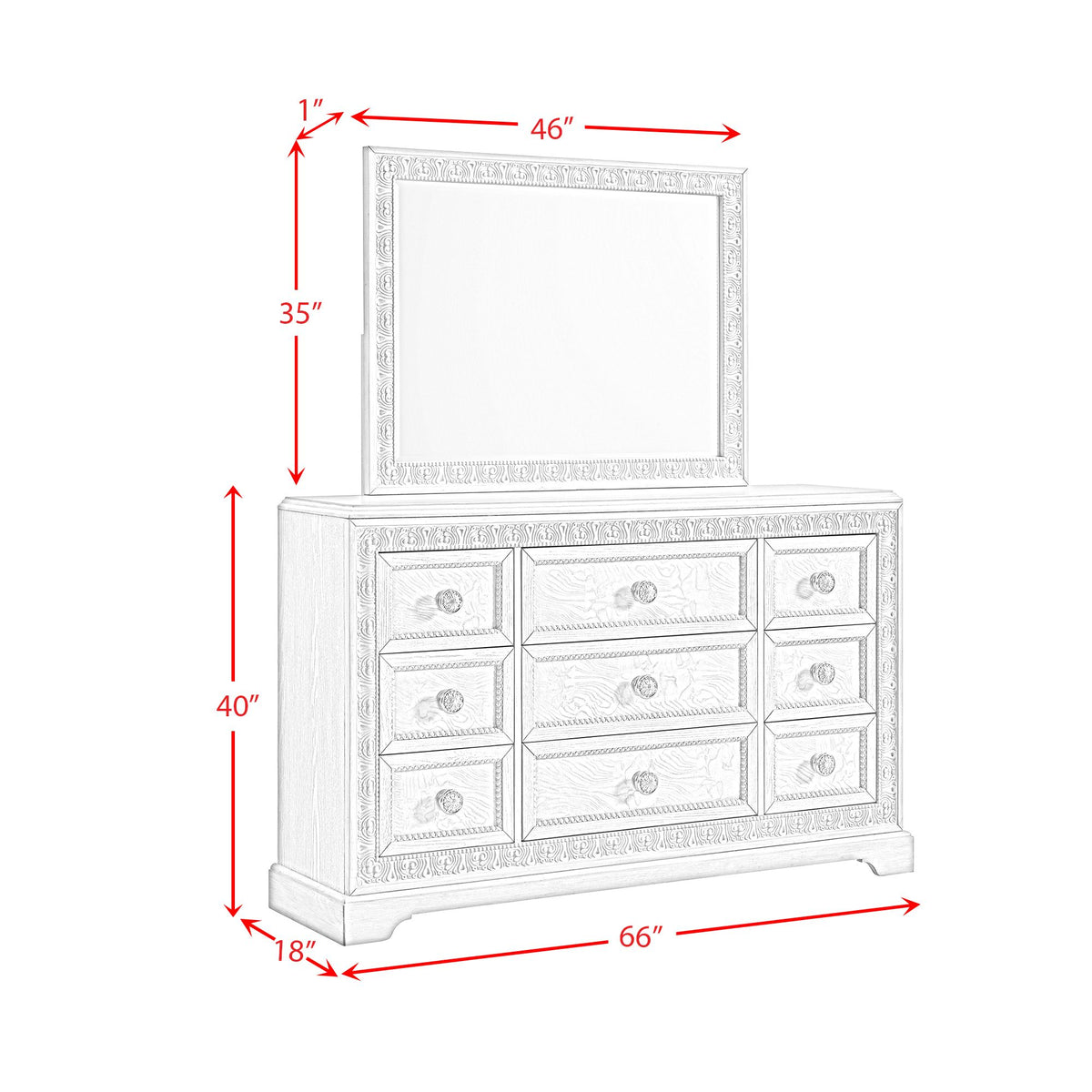 Romilly Dresser and Mirror Set in White