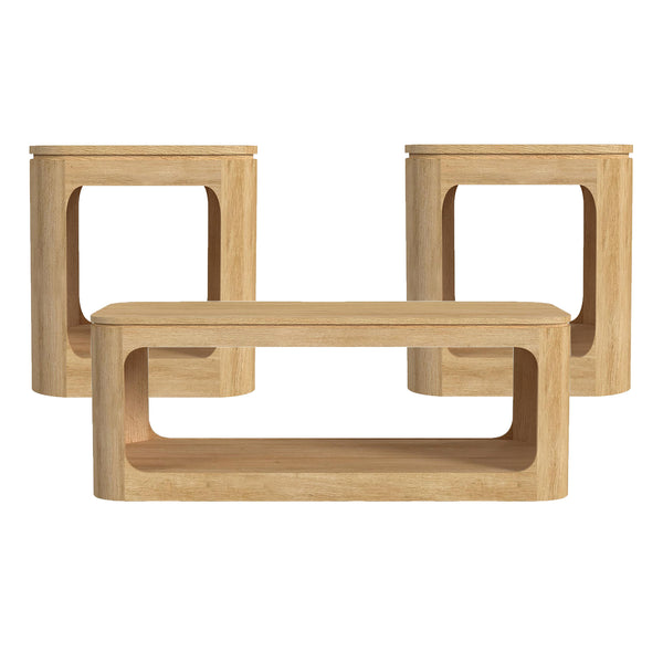 Rosalie 3PC Occasional Table Set in Natural-Coffee Table & Two End Tables