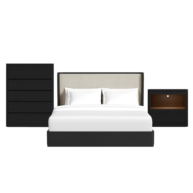Rosalie King UPH 3PC Bedroom Set in Black