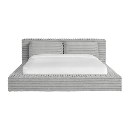 Rosebery King UPH Bed with 2 Pillows in Light Grey Corduroy