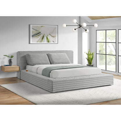 Rosebery Upholstered Bed with 2 Pillows in Light Grey Corduroy