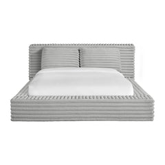 Rosebery Queen UPH Bed with 2 Pillows in Light Grey Corduroy