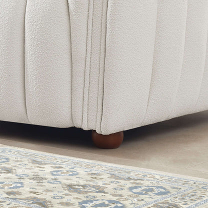 Sofá de bouclé beige de lujo moderno de mediados de siglo con respaldo ajustado de abril