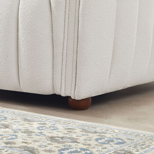 Sofá de bouclé beige de lujo moderno de mediados de siglo con respaldo ajustado de abril