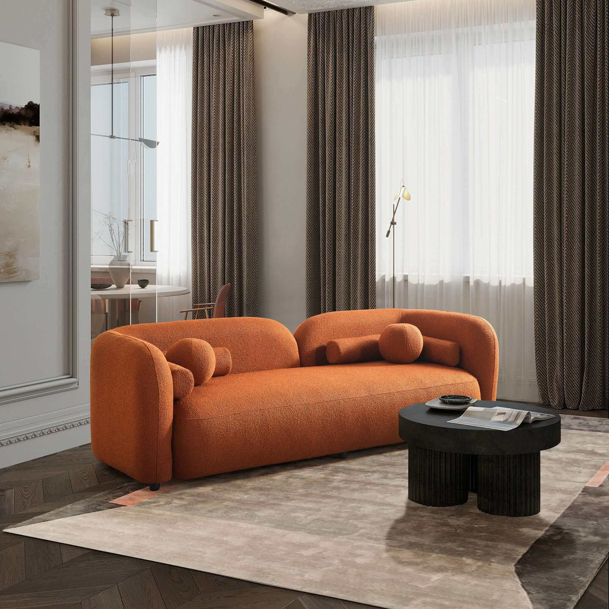 Sofá Boucle estilo Japandi naranja quemado Donna