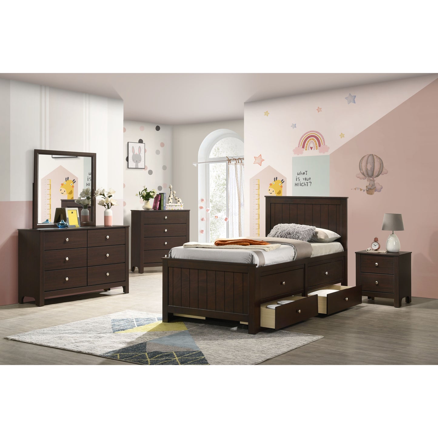 Sami Twin Captains 5PC Bedroom Set in Espresso