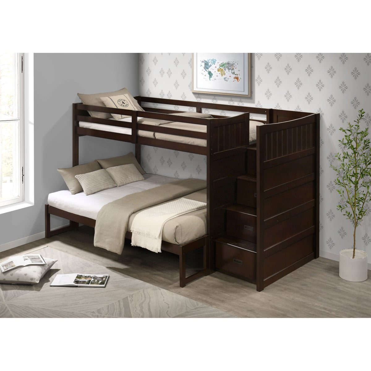 Sami Twin Over Full Step Bunk with Right HB in Espresso