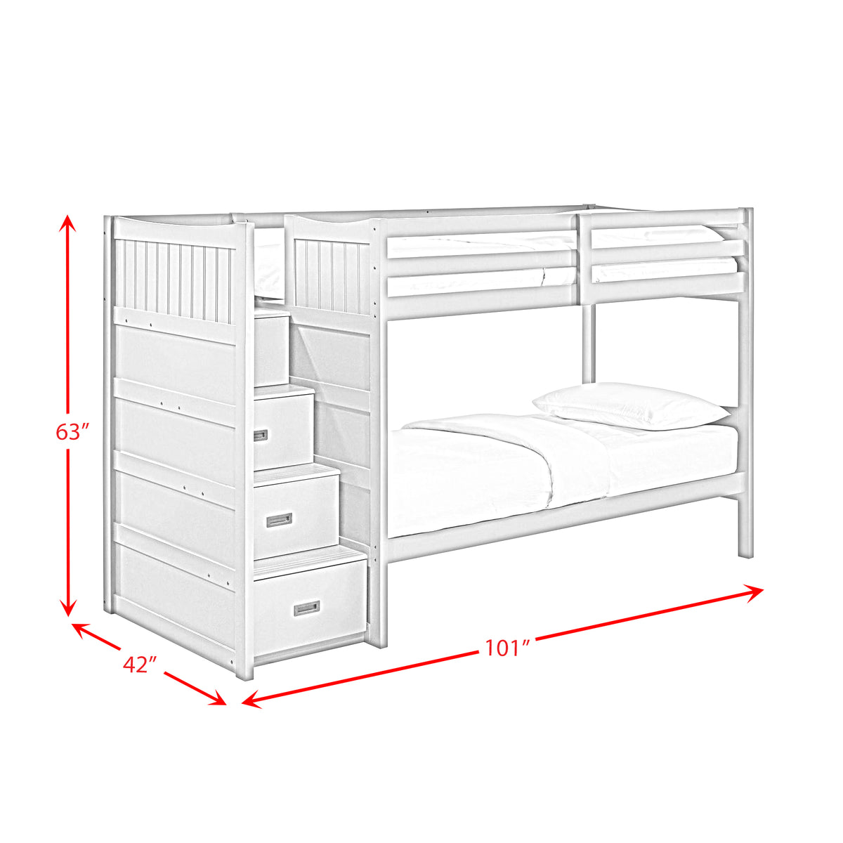 Sami Twin Over Twin Step Bunk with Left HB in White