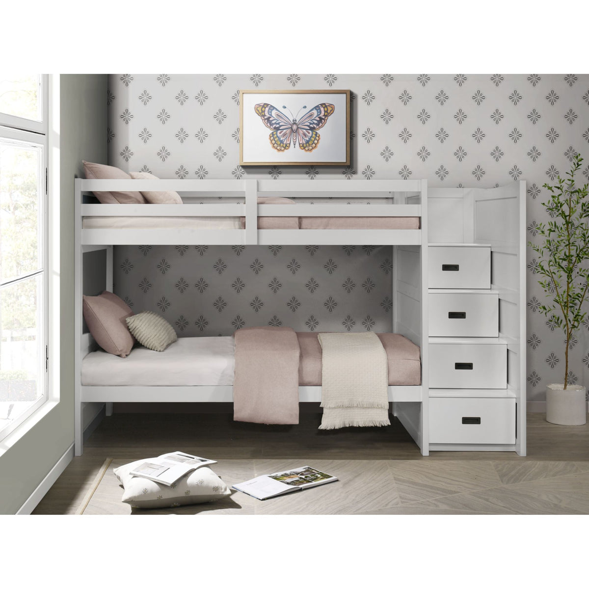 Sami Twin Over Twin Step Bunk with Right HB in White