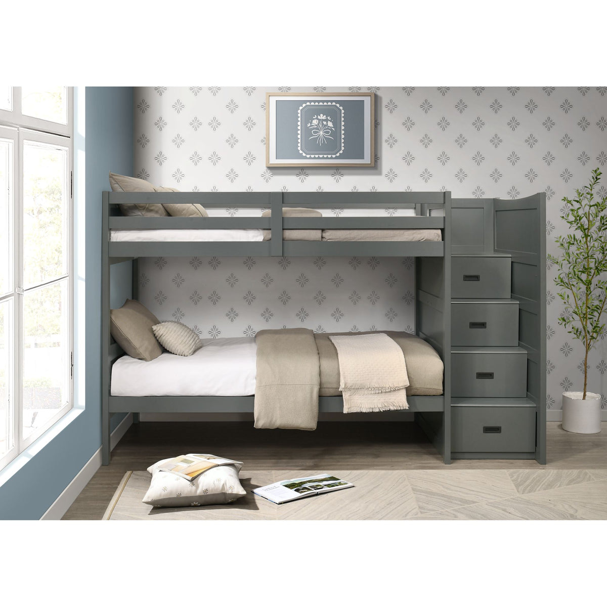 Sami Twin Over Twin Step Bunk with Right HB in Grey