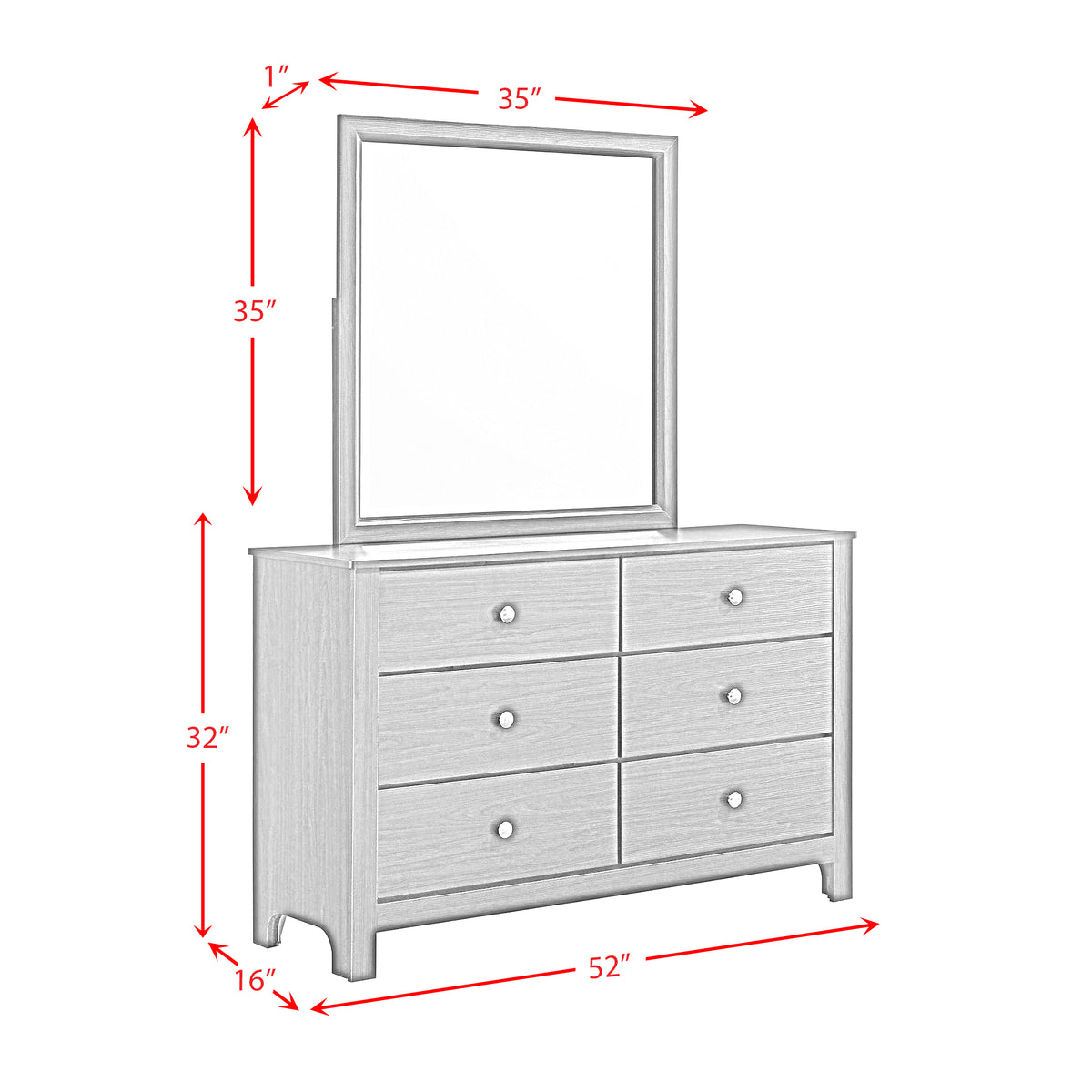 Sami Youth Dresser and Mirror Set in Grey