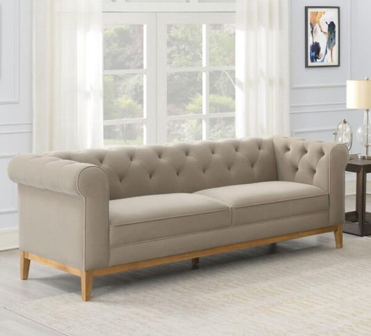 Sandrine Button-Tufted Tuxedo Arm Sofa Camel